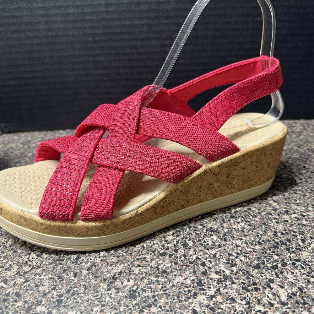 Bzees Ritz Wedge Sandals 9M Machine Washable Magenta Pink Red Stretch Rhinestone